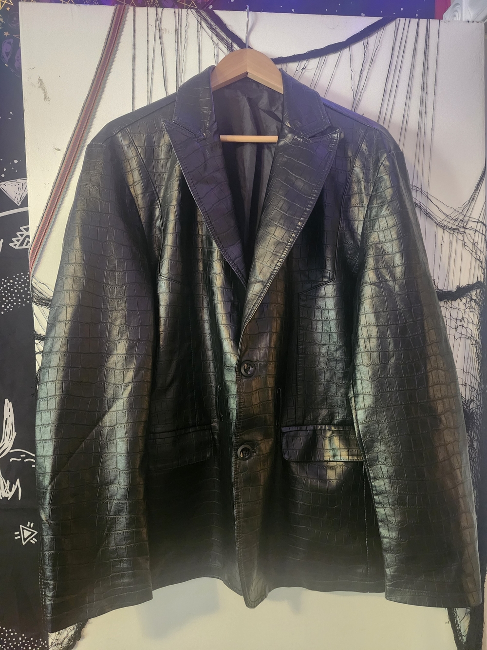 Men's Black Faux Croc Leather Blazer